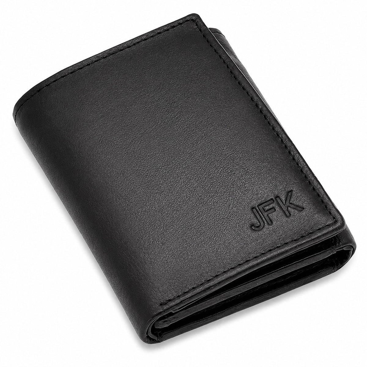 RFID Blocking Black Leather Trifold Wallet With Flip Up ID Holder