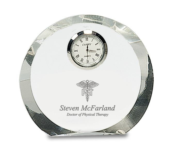 Physical TherapistPersonalized Round Premier Crystal Clock with Beveled Edges