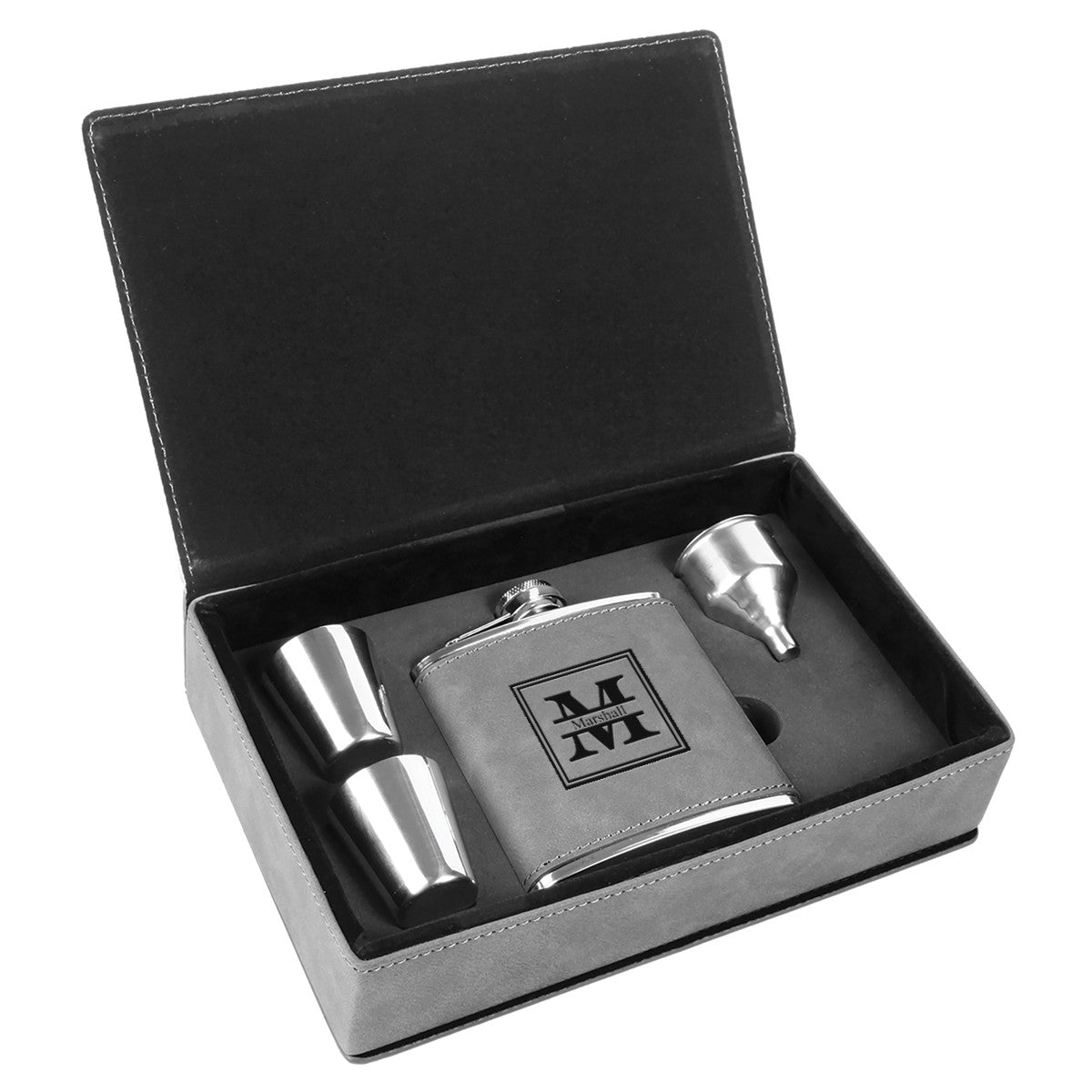 Gray & Black Split Monogrammed Flask Set