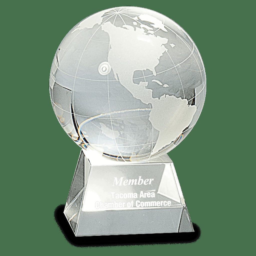 Clear Crystal Globe With Laser Engraved Pedestal Base - 4 1/2" Height