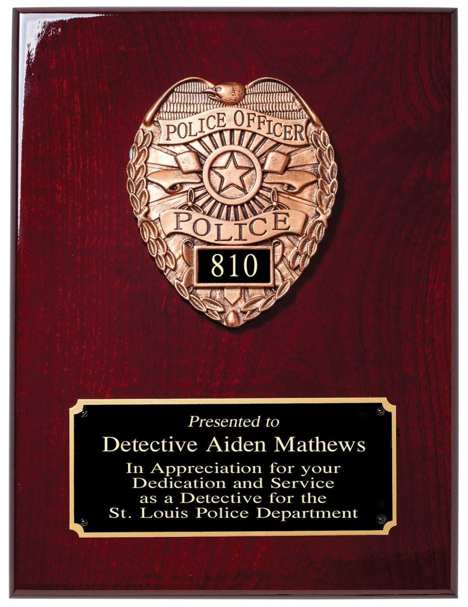 Personalized Police Theme Rosewood Plaque with Engraving Plate