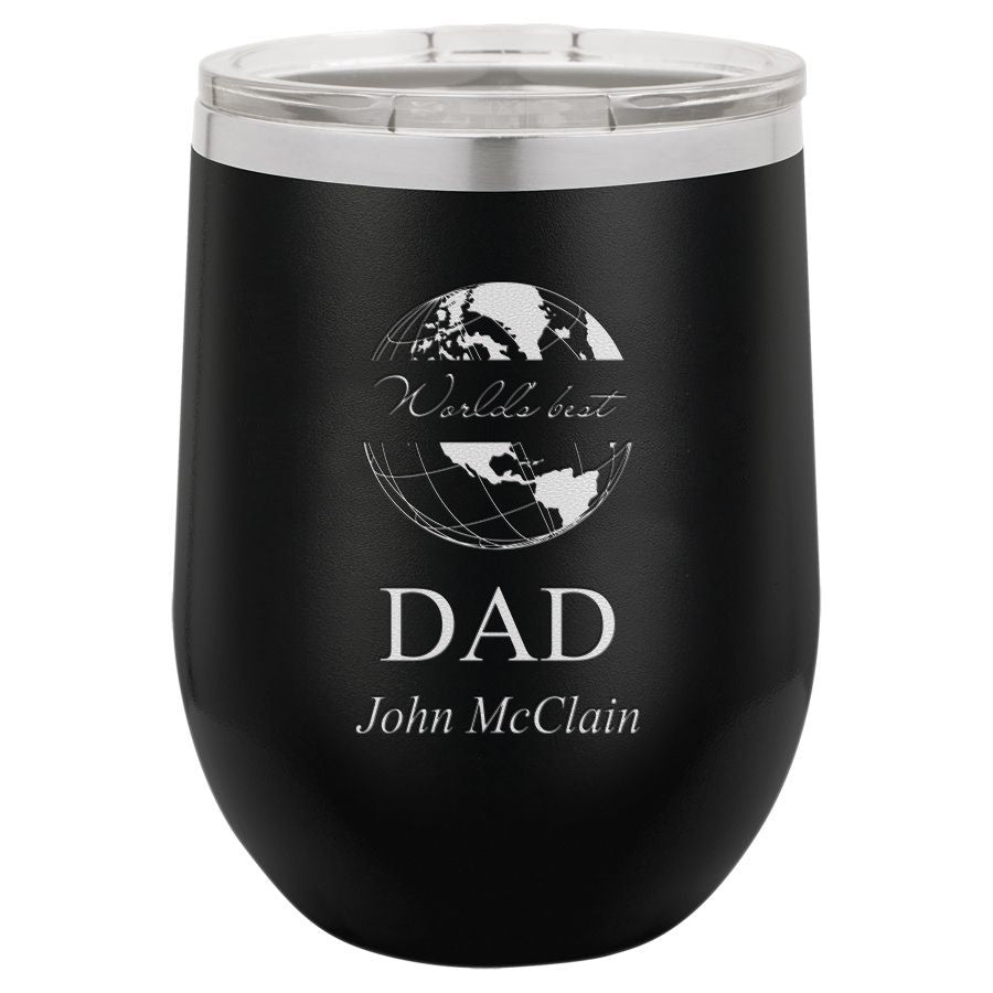 World's Best Dad Personalized 12 Ounce Black Insulated Stemless Wine Glass