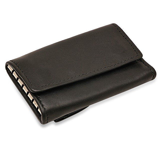 Black Leather Trifold Key Holder Wallet With Dual Change Pouches