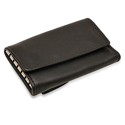 Black Leather Trifold Key Holder Wallet With Dual Change Pouches