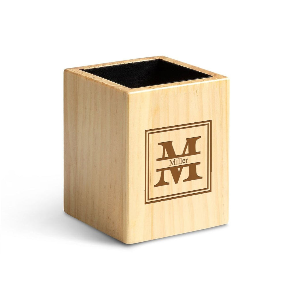 Split Monogram Theme Personalized Maple Wood Pen and Pencil Cup