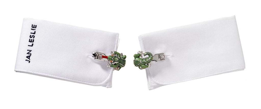 Hand Painted Enamel & Sterling Silver Gecko Cufflinks by Jan Leslie