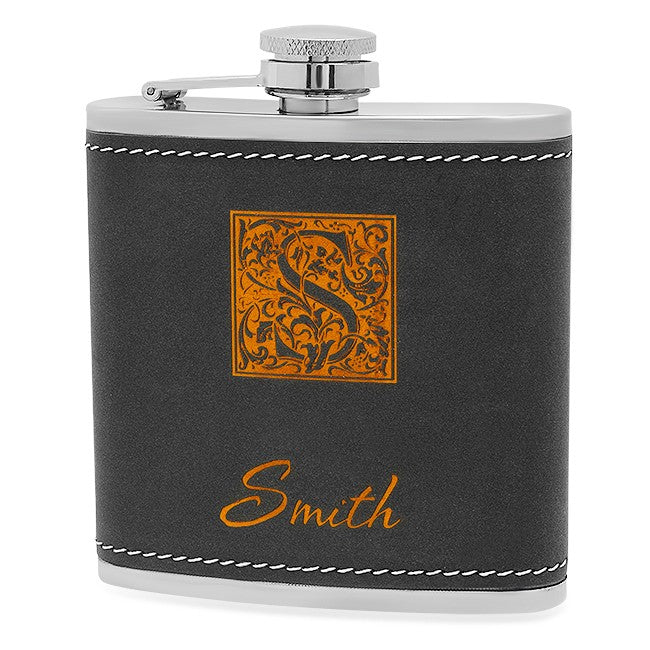 Monogrammed Black & Orange Flask - Executive Gift Shoppe