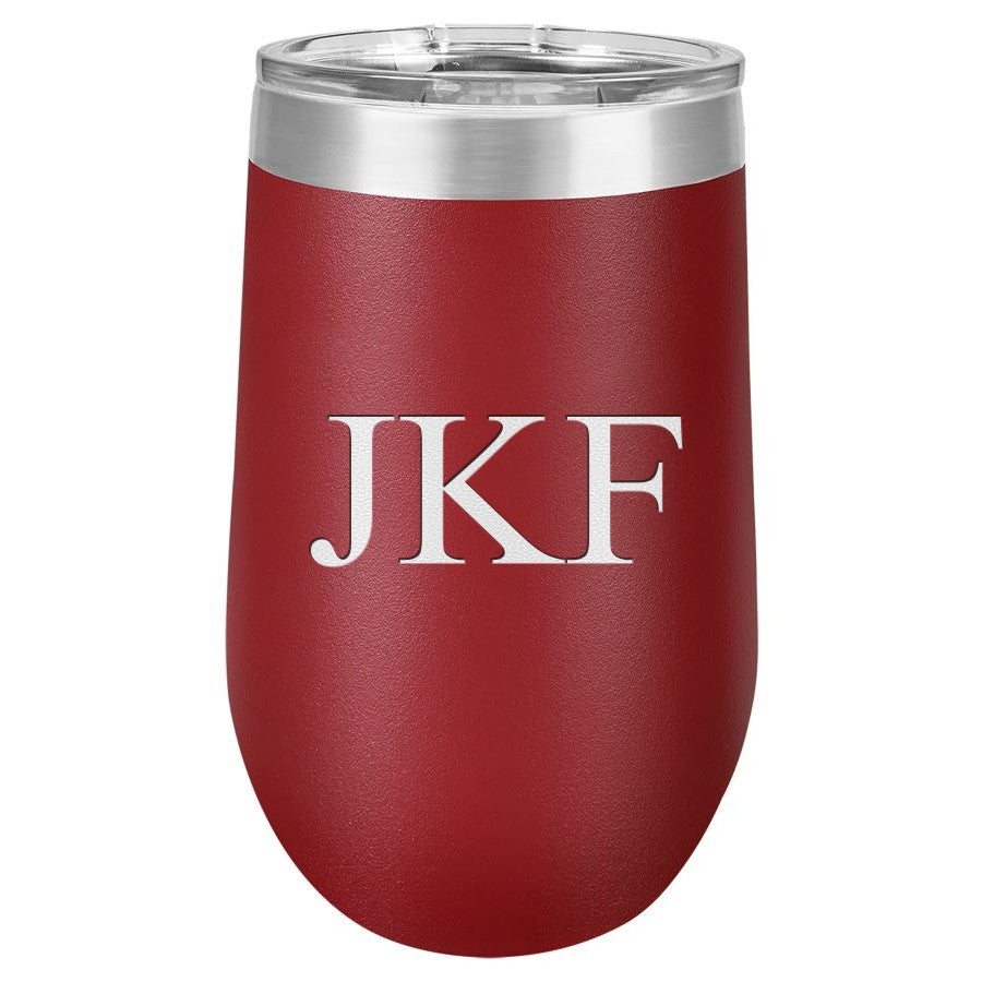 16 Ounce Maroon Insulated Stemless Wine Glass with Personalized Initials