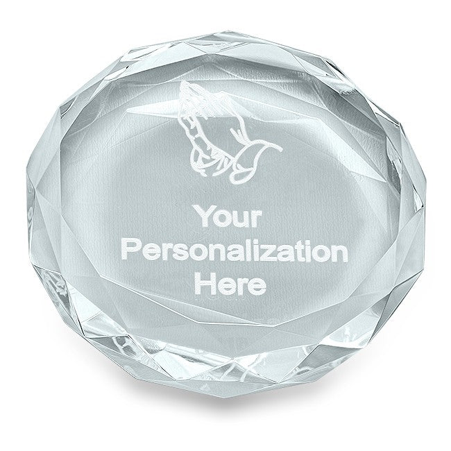 Praying Hands Round Crystal Paper Weight