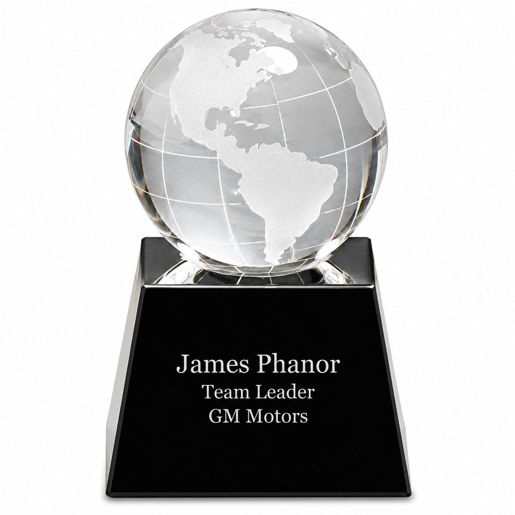 Crystal Globe with Personalized Black Crystal Base - 5 1/2" Height