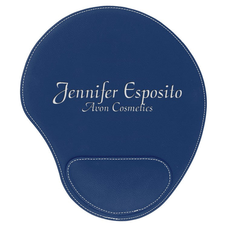 Personalized Blue & Silver Leatherette Mousepad