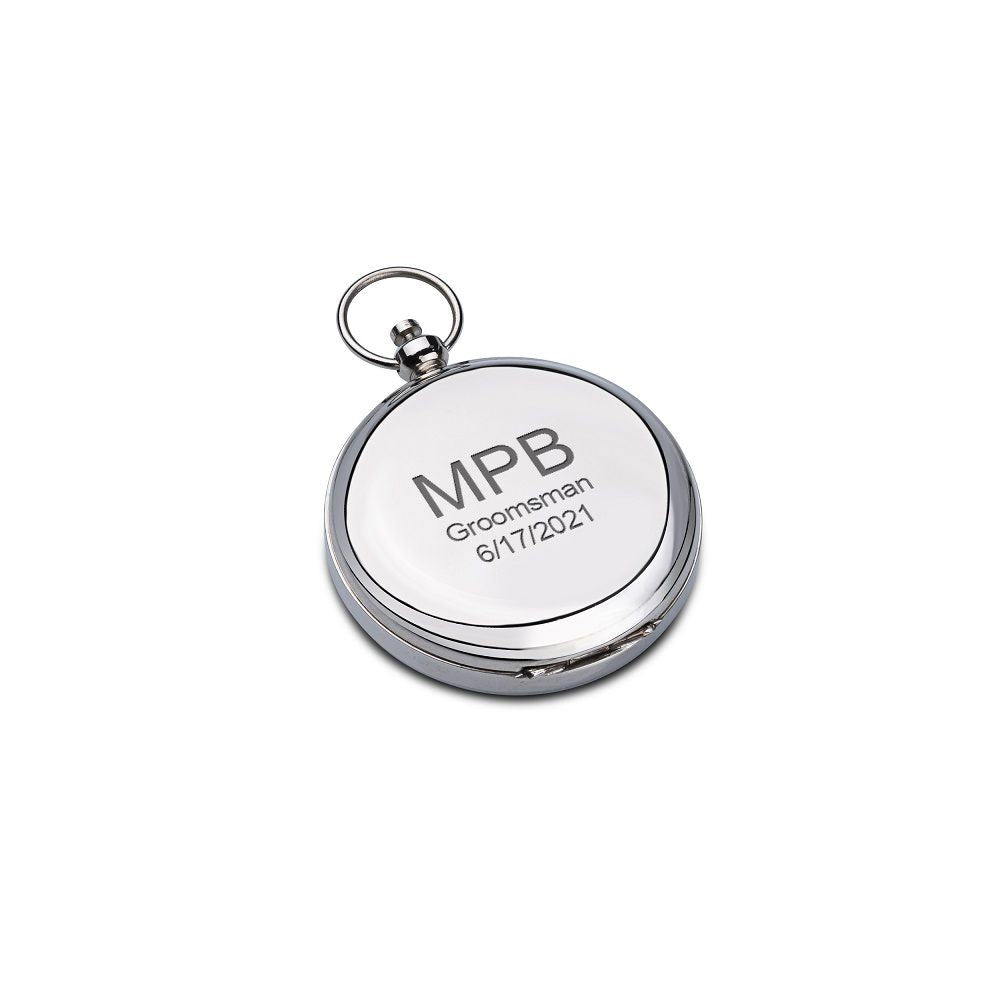 Polished Silver Working Compass with Hanging Chain - Free Engraving