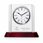 Prestige Collection Lawyer Theme Personalized Rosewood, Glass & Steel Desktop Clock