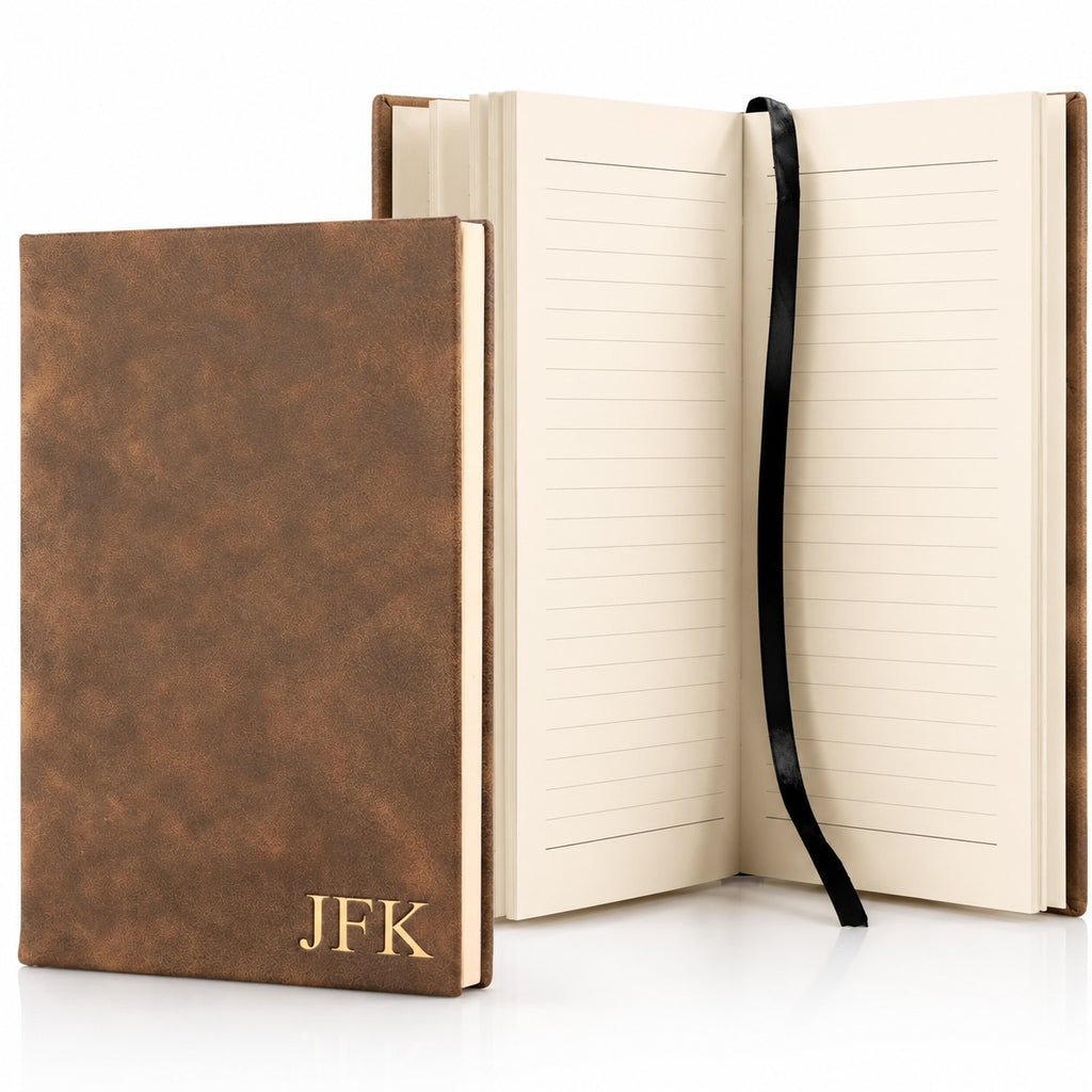 Rustic Brown Journal with Black Satin Bookmark with Personalized Initials
