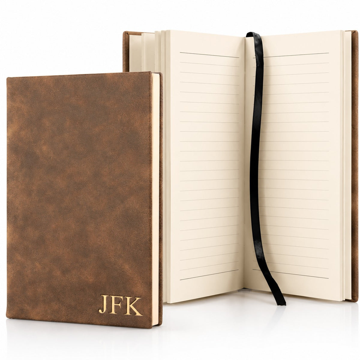 Rustic Brown Journal with Black Satin Bookmark with Personalized Initials