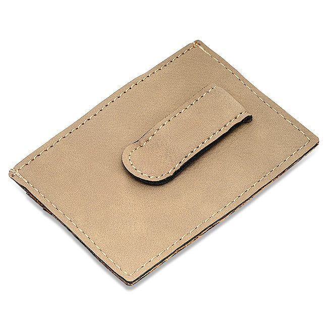 Personalized Tan Leatherette Money Clip & Credit Card Holder