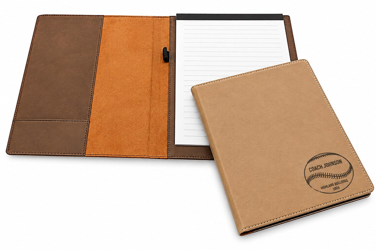 Baseball Coach's Personalized Brown Leatherette Portfolio