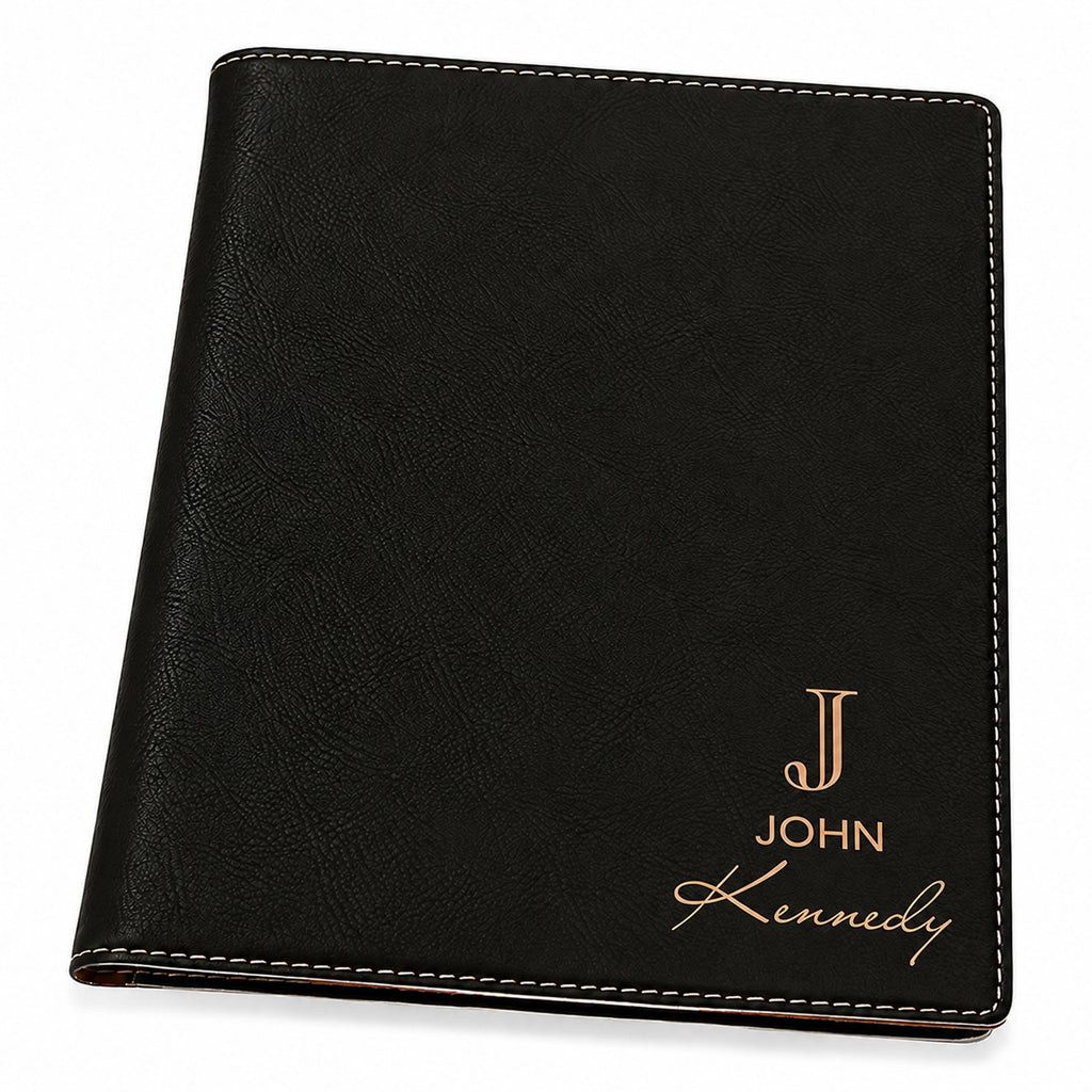 Full Name Monogram Black Leatherette Mini Portfolio