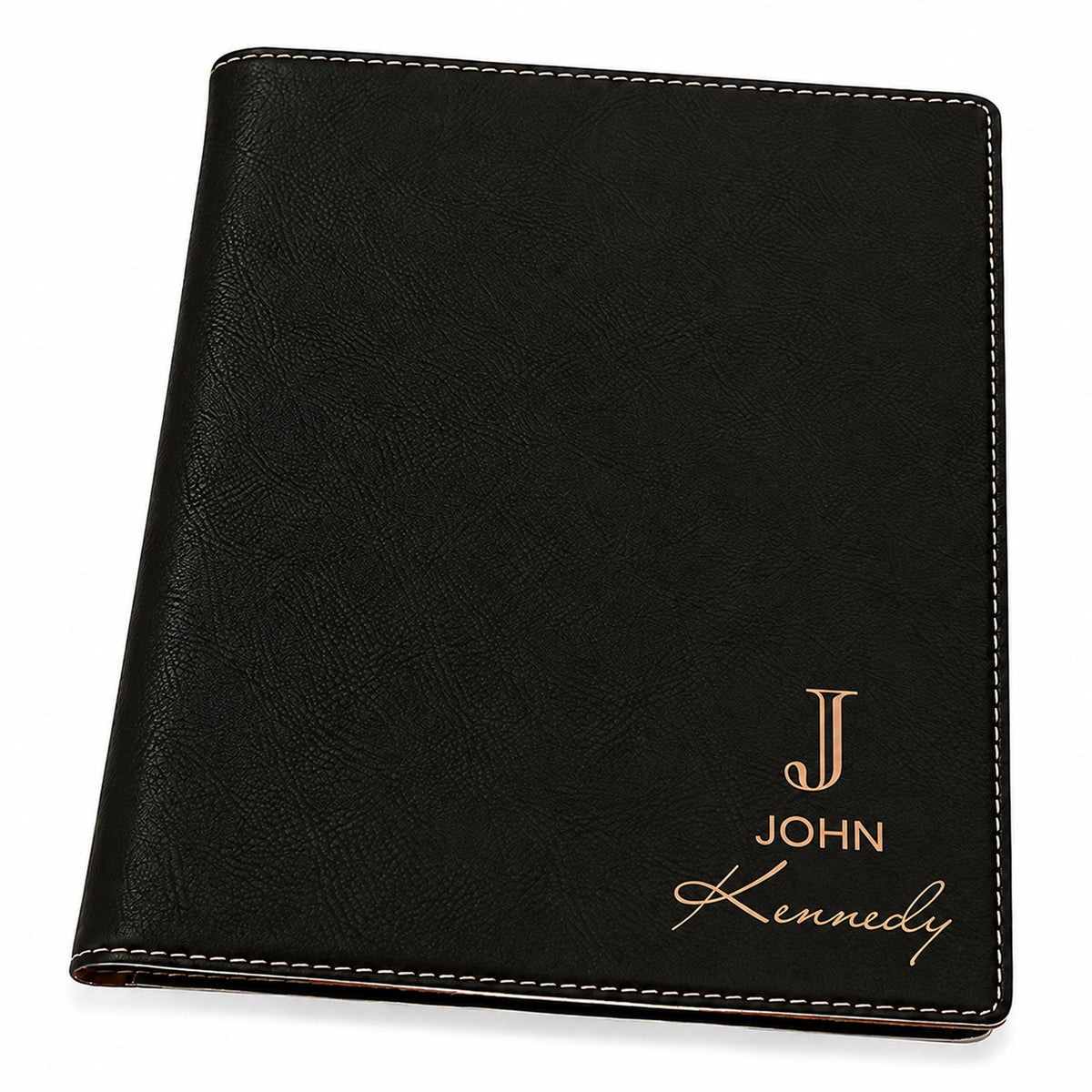 Full Name Monogram Black Leatherette Mini Portfolio