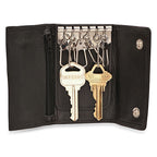 Black Leather Trifold Key Holder Wallet With Dual Change Pouches