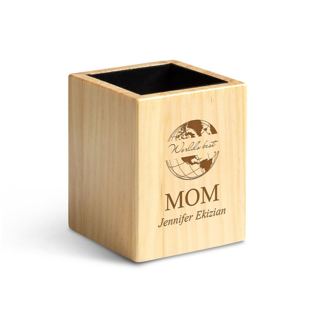 Maple Wood World's Best Mom Personalized Pen and Pencil Cup