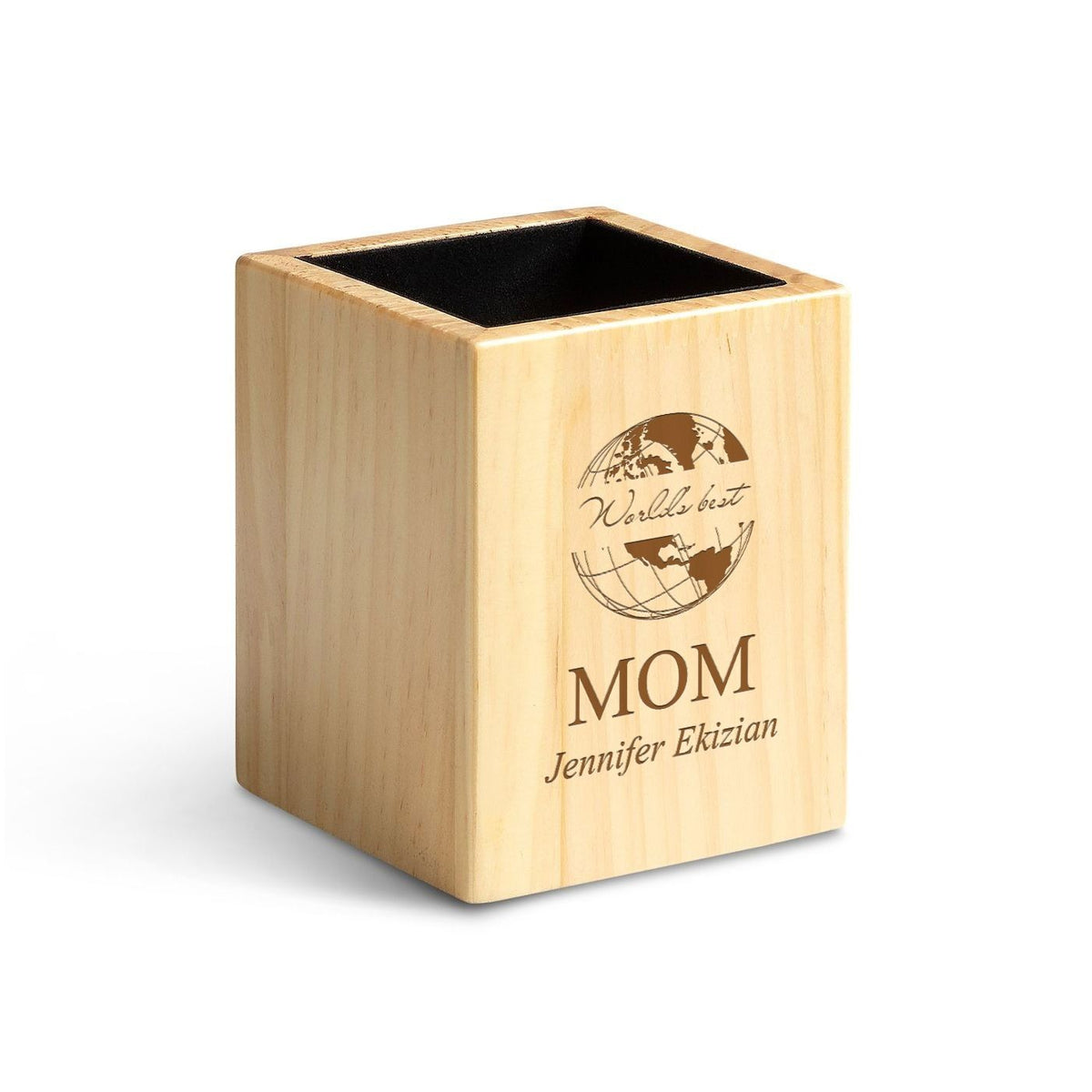 Maple Wood World's Best Mom Personalized Pen and Pencil Cup