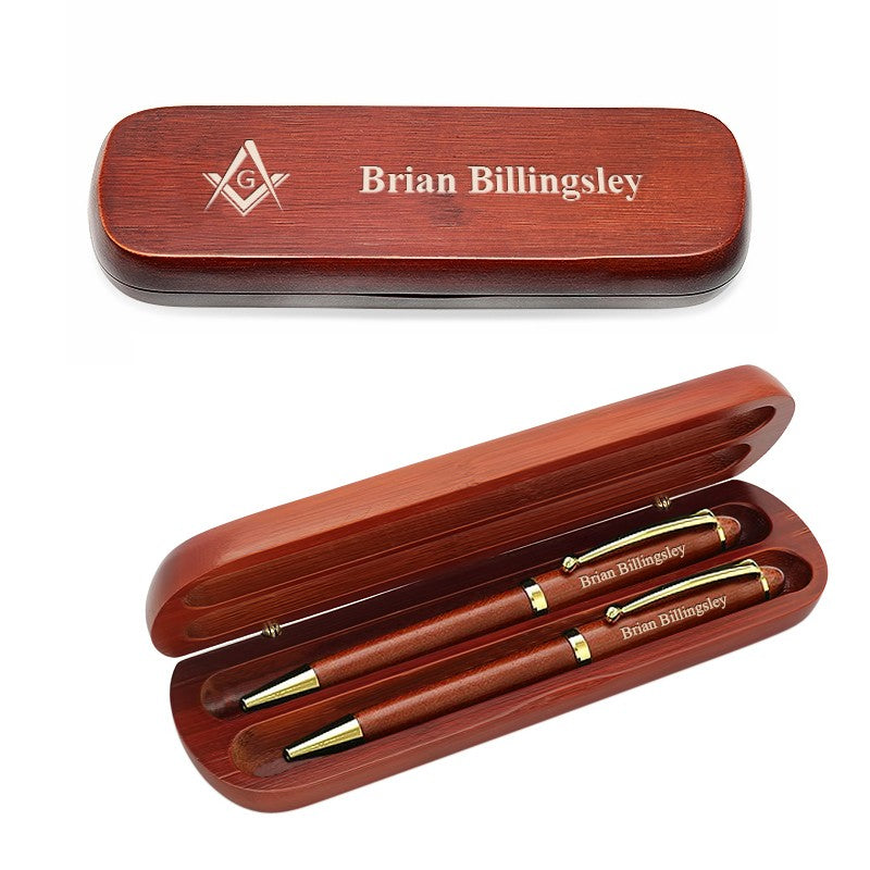 Masonic Cherrywood Double Pen and Box Set