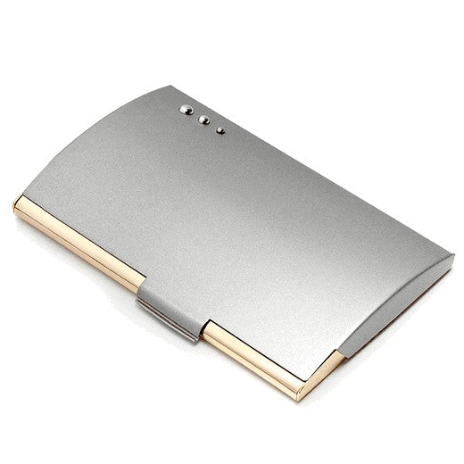 Silver & Gold Business Card Holder with Three Dot Design - Executive Gift Shoppe