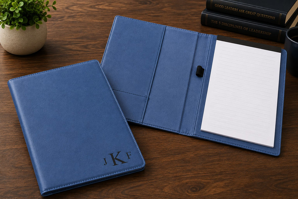 Navy Blue Small Portfolio & Notebook with Roman Monogram