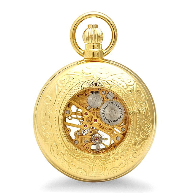 Gold Charles Hubert Mechanical Pocket Watch & Chain #3527 - Executive Gift Shoppe