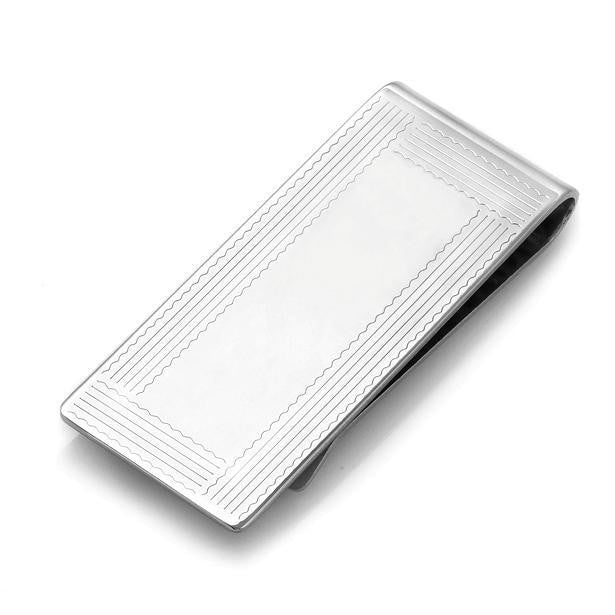 Sterling Silver Border Collection Engraved French Fold Money Clip - Executive Gift Shoppe