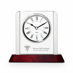 Prestige Collection Physical Therapist Theme Personalized Rosewood, Glass & Steel Desktop Clock