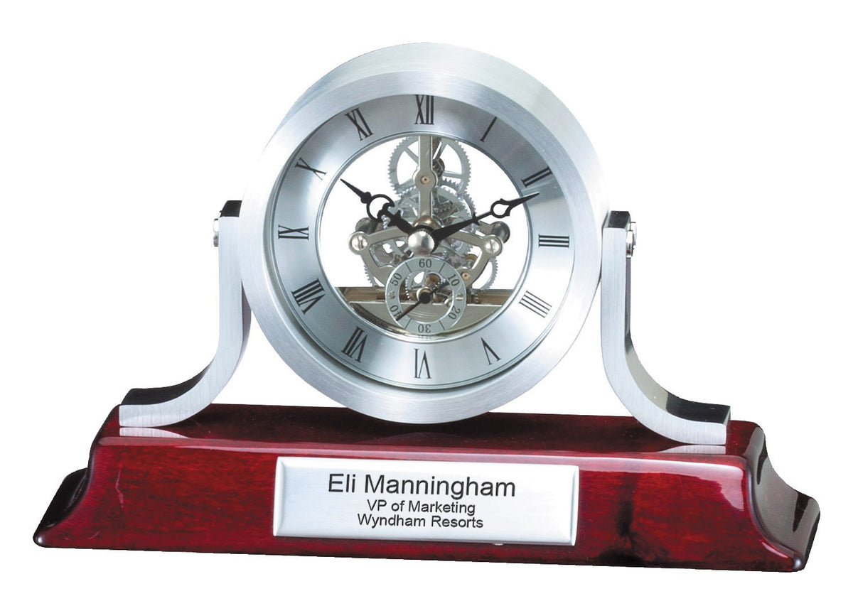 Piano Finish & Brushed Silver Personalized Desk Clock