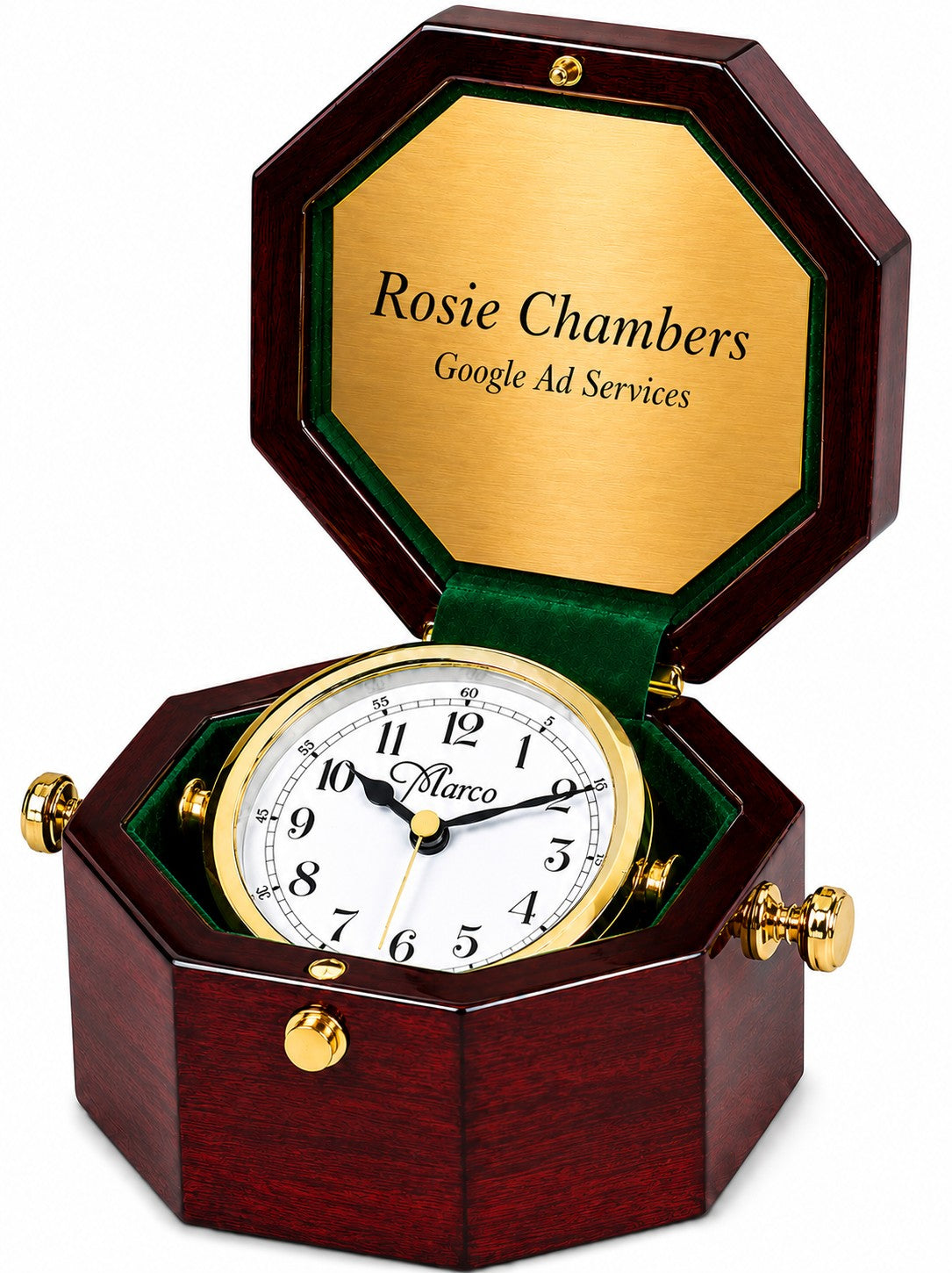 Personalized Octagon Style Chest Clock with White Rotating Dial