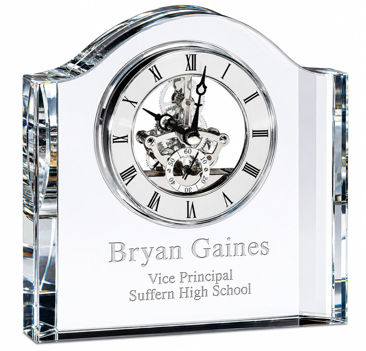 Square Crystal Personalized Quartz Clock With Arched Top