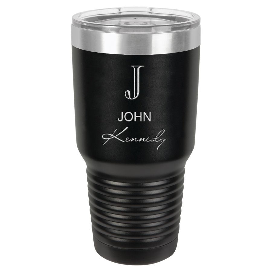 Full Name Monogram 30 Ounce Black Polar Camel Ringneck Tumbler