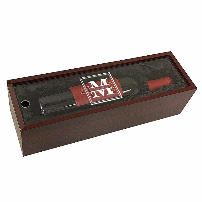 Split Monogram Single Bottle Wine Presentation Box with See-Through Lid