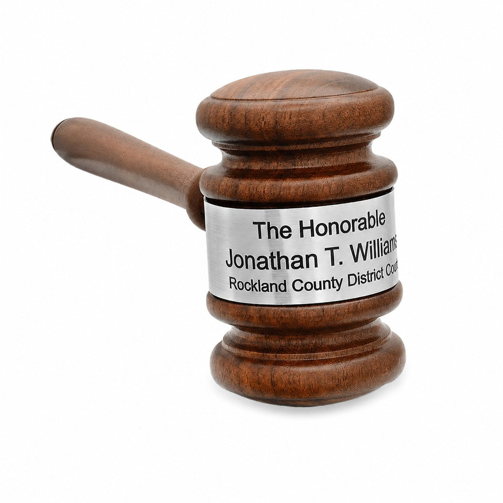 Personalized Walnut Wooden Gavel With Silver Band & Sounding Board