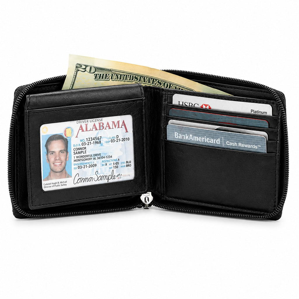 Executive Collection RFID Blocking Black Leather Zipper Wallet