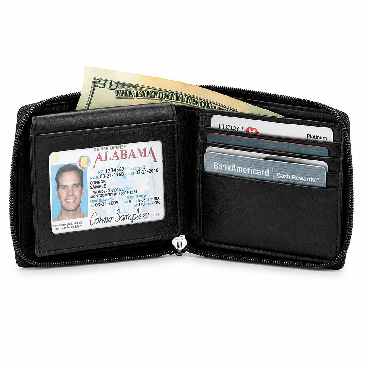 Executive Collection RFID Blocking Black Leather Zipper Wallet