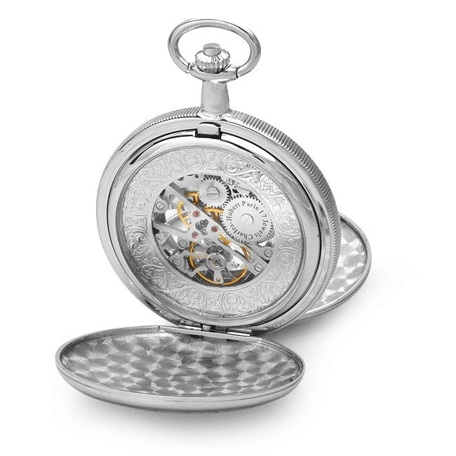 Polished Silver Mechanical Pocket Watch & Chain by Charles Hubert #3537