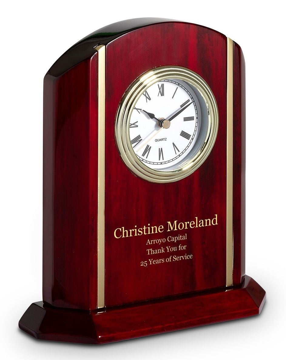 Elite Collection Personalized Rosewood Desk Clock With Gold Accents