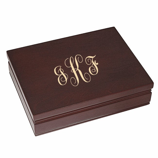 Script Monogram  Rosewood Finish Playing Card Box