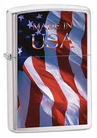 Made in USA Brushed Chrome Zippo Lighter - ID# 24797