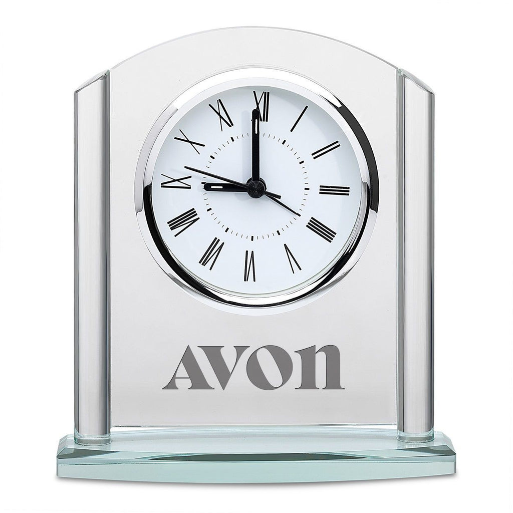 Arched Glass Personalized Desk Clock with Silver Finish Base