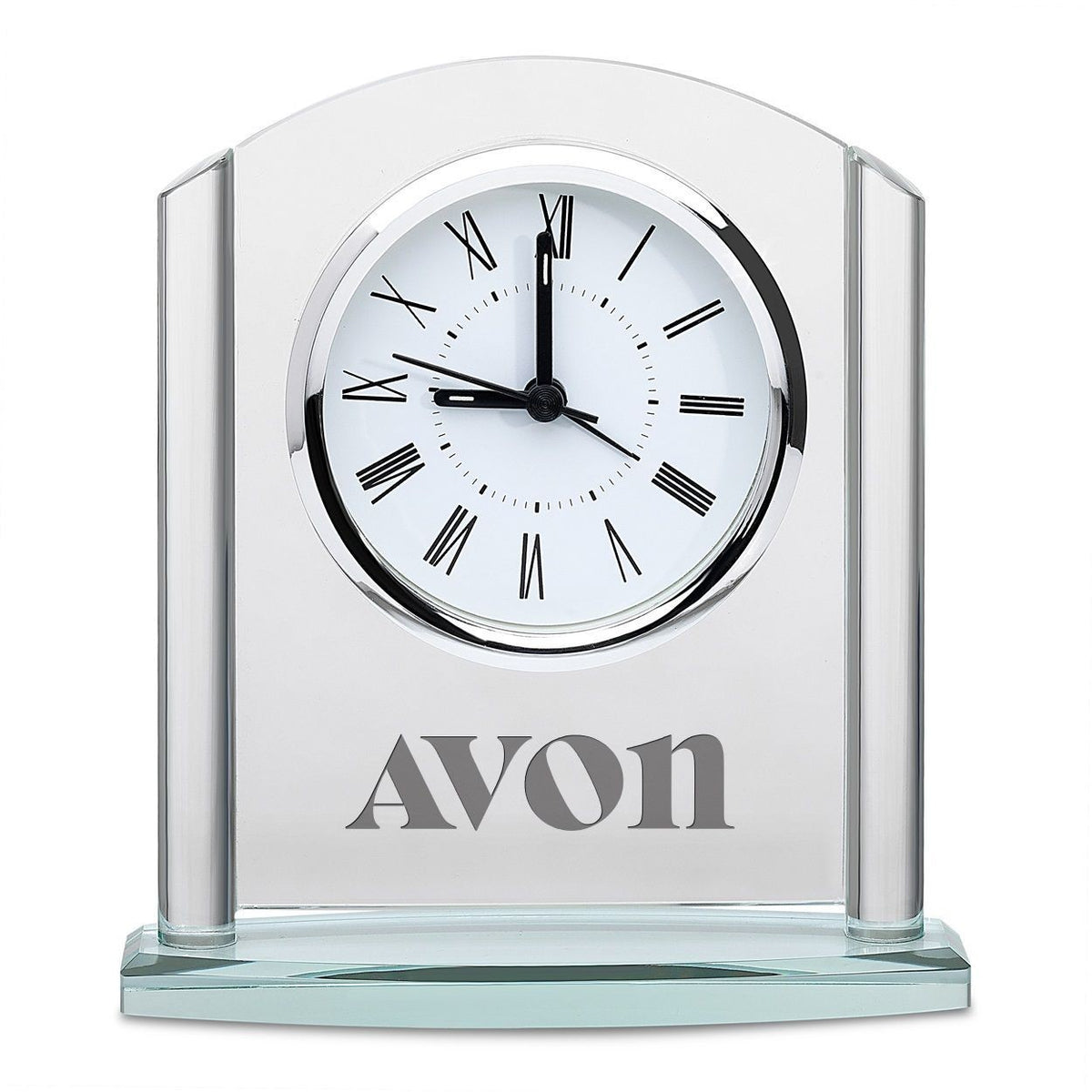 Arched Glass Personalized Desk Clock with Silver Finish Base