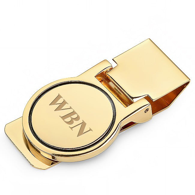 Polished Gold Round Face Engraved Hinged Money Clip - Executive Gift Shoppe