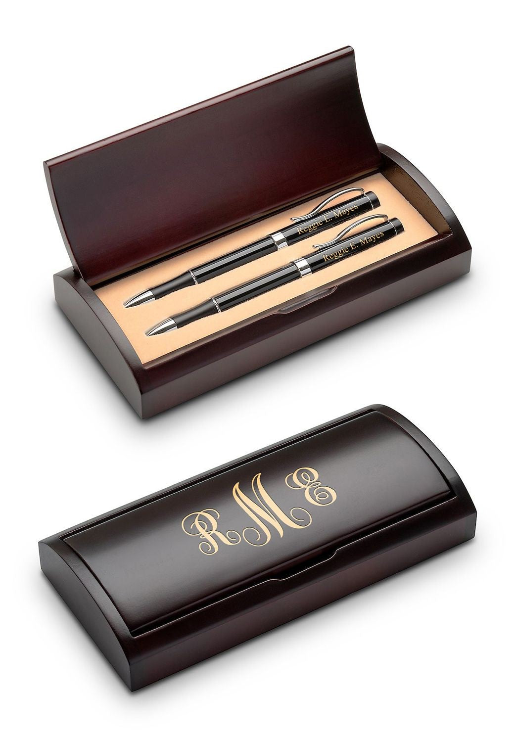 Script Monogram Laser Engraved Two Piece Black & Silver Pen & Pencil Gift Set