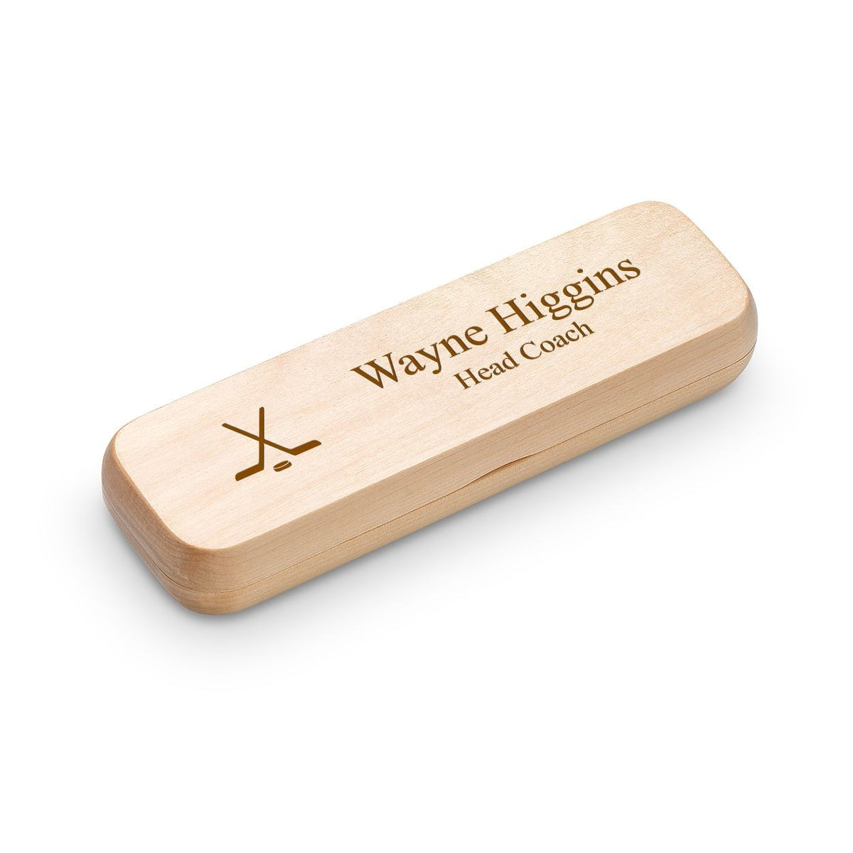Hockey Theme Laser Engraved Maple Wood Double Pen and Box Set