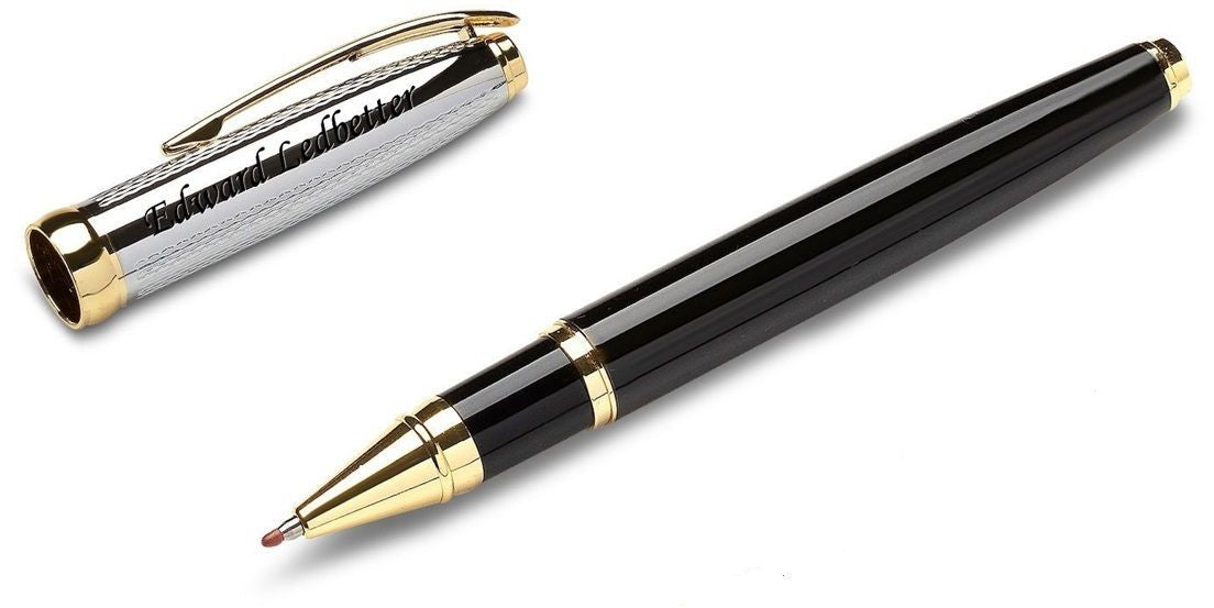 Custom Engraved Black & Gold Rollerball Pen